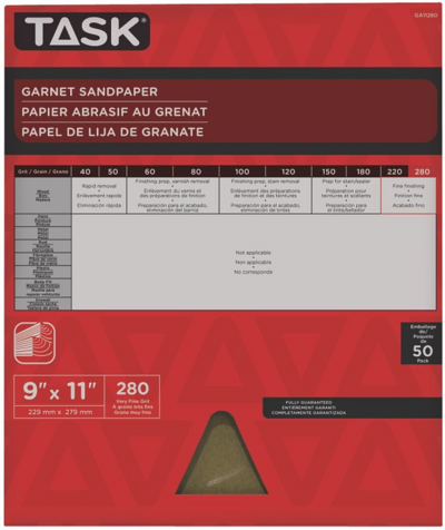  Garnet Paper 280 Grit  9x11 Inch  1 Each GA11280 GR280A