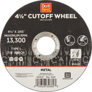  Do It Best  Metal Cut Off Wheel 4-1/2x1/16x7/8 Inch  1 Each 972840DB