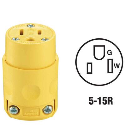  Leviton Cord Connector Grade 3 Wire 2 Pole 15A Yellow 1 Each 515CV