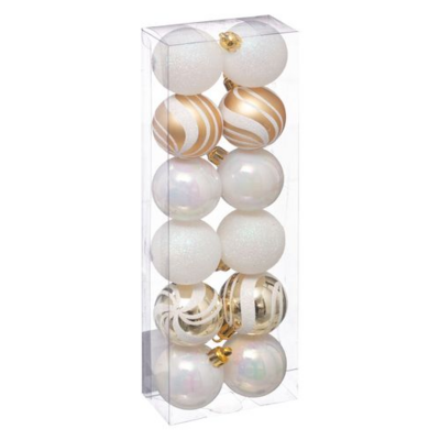 XMAS BALLS 12PCS 40MM WHT