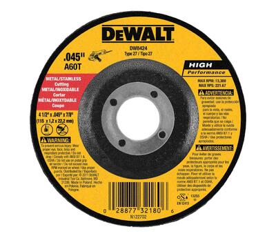  DeWalt  Metal Cut Off Wheel  4-1/2x7/8 Inch  1 Each DW8424