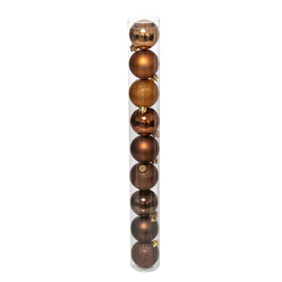 XMAS BALLS 9PCS 60MM BROWN