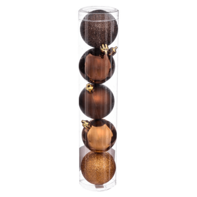 XMAS BALLS 5PCS 50MM BROWN