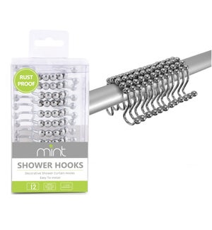 SHOWER CURTAIN HOOKS 12PC CHR