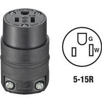 Leviton Cord Connector Rough Use 3 Wire 2 Pole 125V 15A Black 1 Each 519264